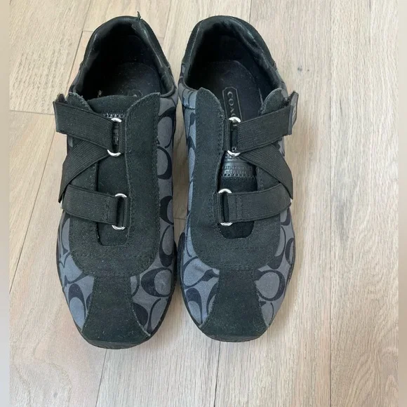 Coach Kyrie Monogram Fabric and Suede Velcro Strap Sneakers Gray size 7 - Picture 4 of 7